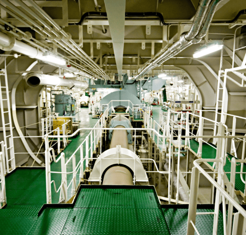 Ship's engine room with thermal coating